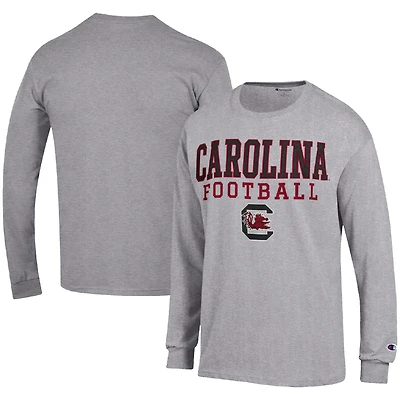 Men's Champion Heather Gray South Carolina Gamecocks Football Stack Long Sleeve T-Shirt
