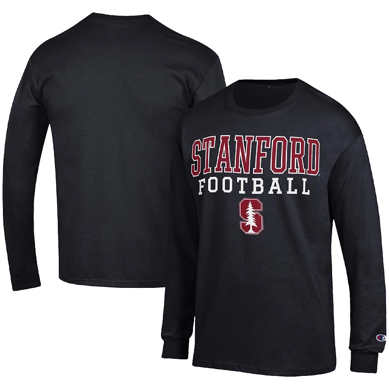 Men's Champion Black Stanford Cardinal Football Stack Long Sleeve T-Shirt