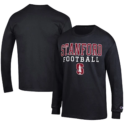 Men's Champion Black Stanford Cardinal Football Stack Long Sleeve T-Shirt