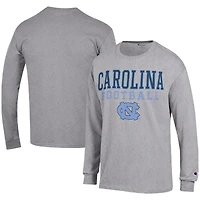 Men's Champion Heather Gray North Carolina Tar Heels Football Stack Long Sleeve T-Shirt