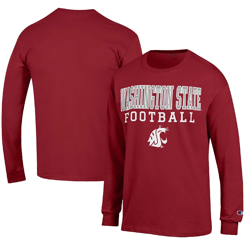 Men's Champion Crimson Washington State Cougars Football Stack Long Sleeve T-Shirt