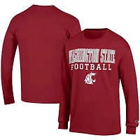 Men's Champion Crimson Washington State Cougars Football Stack Long Sleeve T-Shirt