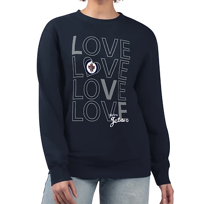 Women's G-III 4Her by Carl Banks  Navy Winnipeg Jets Lots Of Love Team Logo Graphic Pullover Sweatshirt