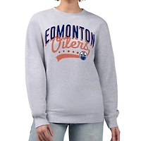 Women's G-III 4Her by Carl Banks  Heather Gray Edmonton Oilers Filigree Team Graphic Fleece Pullover Sweatshirt