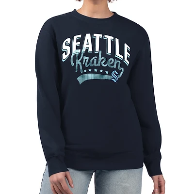 Women's G-III 4Her by Carl Banks  Deep Sea Blue Seattle Kraken Filigree Team Graphic Fleece Pullover Sweatshirt