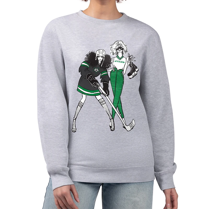 Women's G-III 4Her by Carl Banks Heather Gray Dallas Stars Hockey Girls Team Graphic Fleece Pullover Sweatshirt
