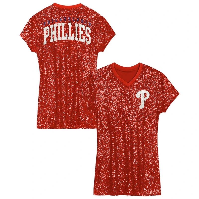 Girls Youth Red Philadelphia Phillies Sequin V-Neck Dress