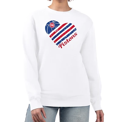 Women's G-III 4Her by Carl Banks  White Detroit Pistons Heart Graphic Fleece Pullover Sweatshirt