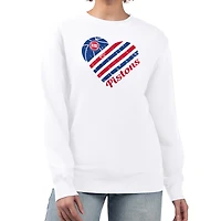 Women's G-III 4Her by Carl Banks  White Detroit Pistons Heart Graphic Fleece Pullover Sweatshirt