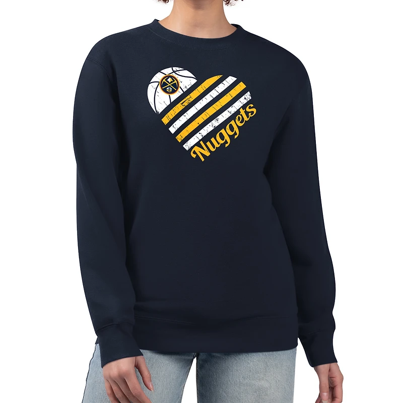 Women's G-III 4Her by Carl Banks  Navy Denver Nuggets Heart Graphic Fleece Pullover Sweatshirt