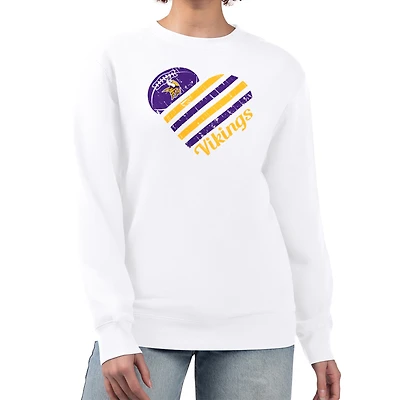 Women's G-III 4Her by Carl Banks  White Minnesota Vikings Heart Graphic Fleece Pullover Sweatshirt