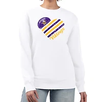 Women's G-III 4Her by Carl Banks  White Minnesota Vikings Heart Graphic Fleece Pullover Sweatshirt