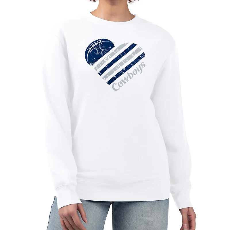 Women's G-III 4Her by Carl Banks  White Dallas Cowboys Heart Graphic Fleece Pullover Sweatshirt