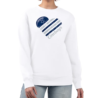 Women's G-III 4Her by Carl Banks  White Dallas Cowboys Heart Graphic Fleece Pullover Sweatshirt