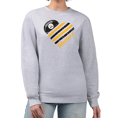 Women's G-III 4Her by Carl Banks  Heather Gray Pittsburgh Steelers Heart Graphic Fleece Pullover Sweatshirt