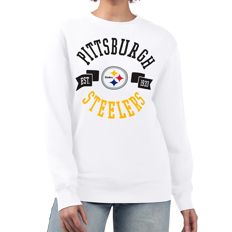Women's G-III 4Her by Carl Banks  White Pittsburgh Steelers Large Team Graphic Fleece Pullover Sweatshirt