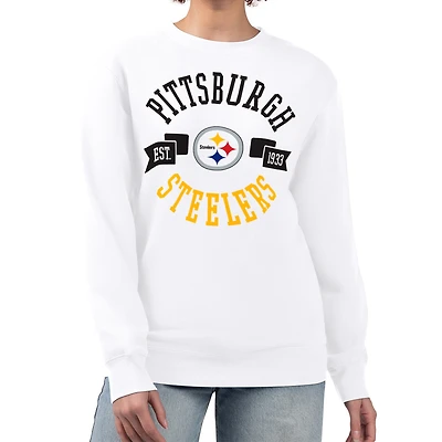 Women's G-III 4Her by Carl Banks  White Pittsburgh Steelers Large Team Graphic Fleece Pullover Sweatshirt