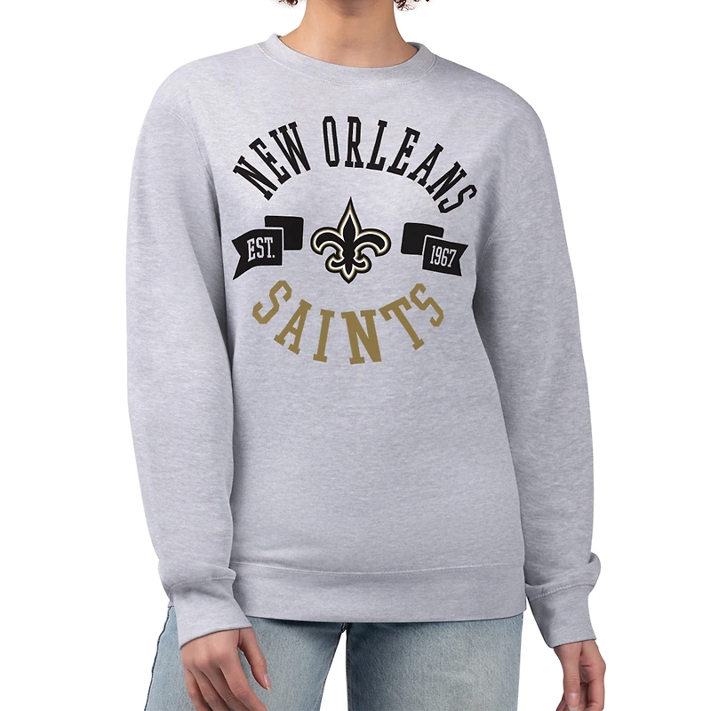Women's G-III 4Her by Carl Banks  Heather Gray New Orleans Saints Large Team Graphic Fleece Pullover Sweatshirt