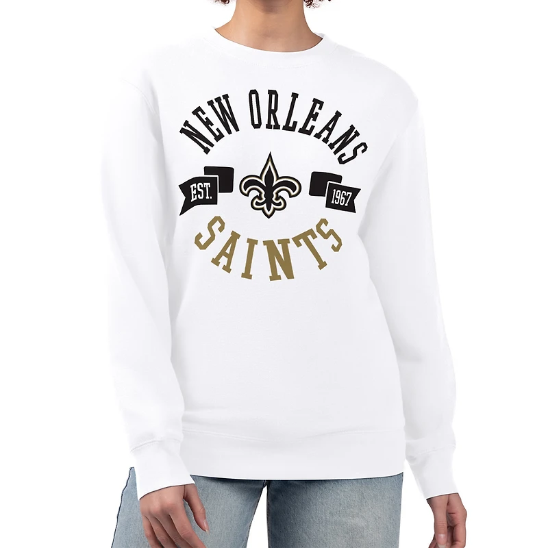 Women's G-III 4Her by Carl Banks  White New Orleans Saints Large Team Graphic Fleece Pullover Sweatshirt
