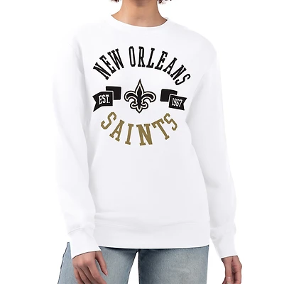 Women's G-III 4Her by Carl Banks  White New Orleans Saints Large Team Graphic Fleece Pullover Sweatshirt
