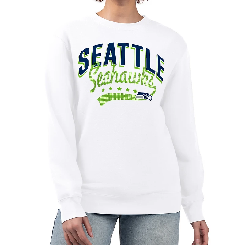 Women's G-III 4Her by Carl Banks  White Seattle Seahawks Filigree Logo Graphic Fleece Pullover Sweatshirt