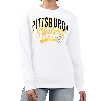 Women's G-III 4Her by Carl Banks  White Pittsburgh Steelers Filigree Logo Graphic Fleece Pullover Sweatshirt