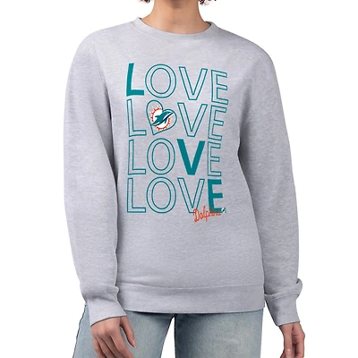 Women's G-III 4Her by Carl Banks  Heather Gray Miami Dolphins Lots of Love Graphic Fleece Pullover Sweatshirt