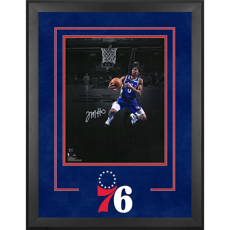 Tyrese Maxey Philadelphia 76ers Autographed Deluxe Framed 16" x 20" Layup In Royal Jersey Spotlight Photograph