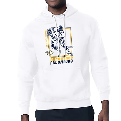 Men's Starter White Nashville Predators Player Grid Fleece Pullover Hoodie
