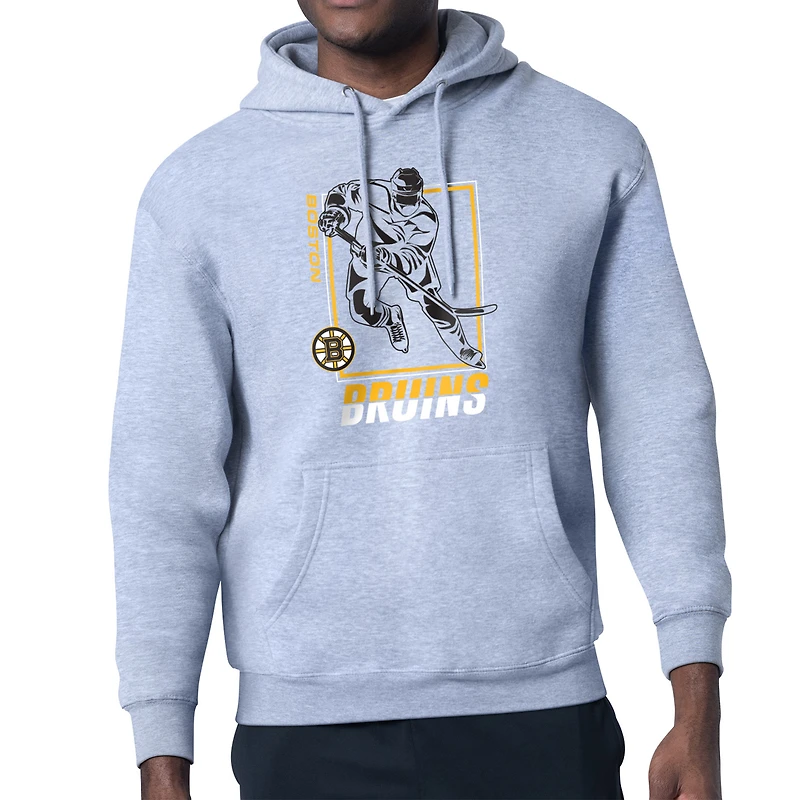 Men's Starter Heather Gray Boston Bruins Player Grid Fleece Pullover Hoodie
