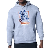 Men's Starter Heather Gray New York Islanders Player Grid Fleece Pullover Hoodie
