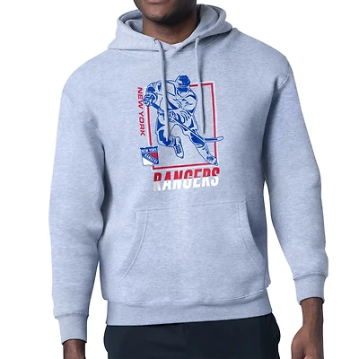 Men's Starter Heather Gray New York Rangers Player Grid Fleece Pullover Hoodie