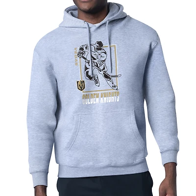 Men's Starter Heather Gray Vegas Golden Knights Player Grid Fleece Pullover Hoodie