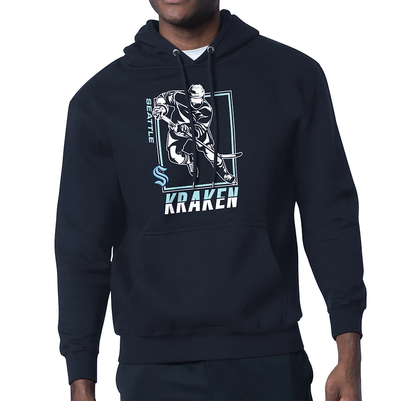 Men's Starter Deep Sea Blue Seattle Kraken Player Grid Fleece Pullover Hoodie