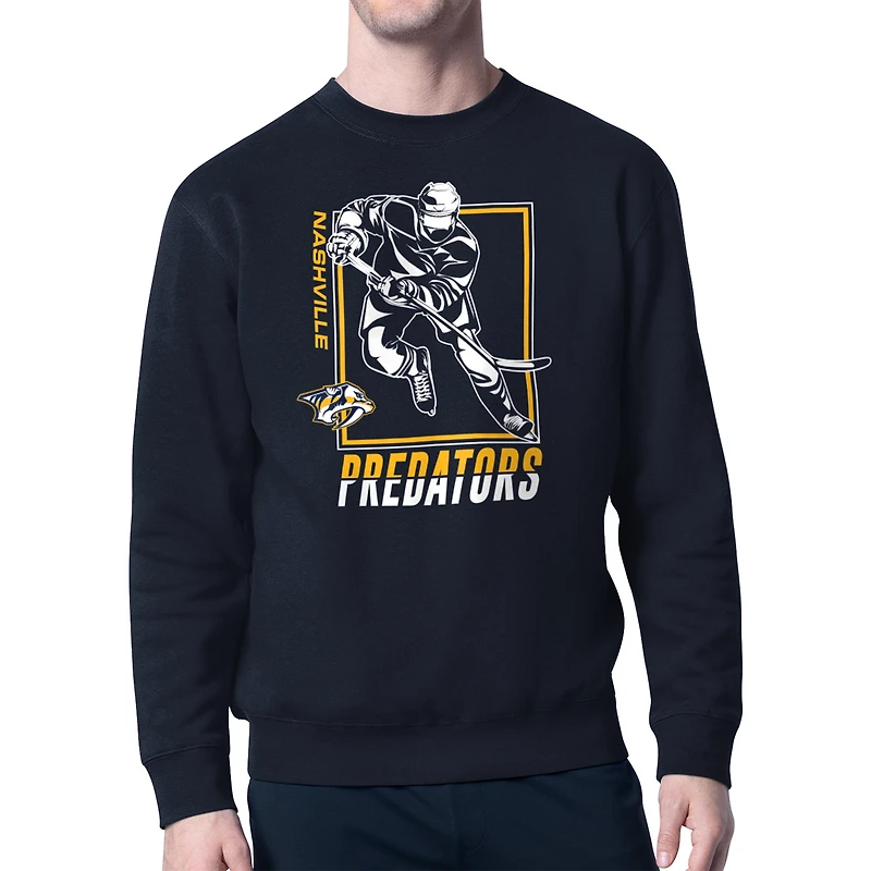 Men's Starter Navy Nashville Predators Player Grid Fleece Pullover Sweatshirt