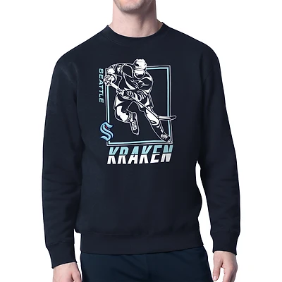Men's Starter Deep Sea Blue Seattle Kraken Player Grid Fleece Pullover Sweatshirt