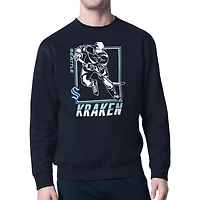 Men's Starter Deep Sea Blue Seattle Kraken Player Grid Fleece Pullover Sweatshirt