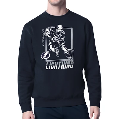 Men's Starter Navy Tampa Bay Lightning Player Grid Fleece Pullover Sweatshirt