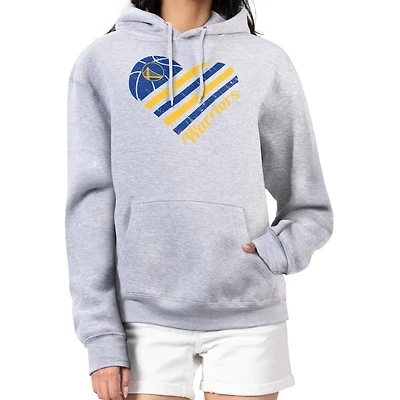 Women's G-III 4Her by Carl Banks  Heather Gray Golden State Warriors Heart Pullover Hoodie
