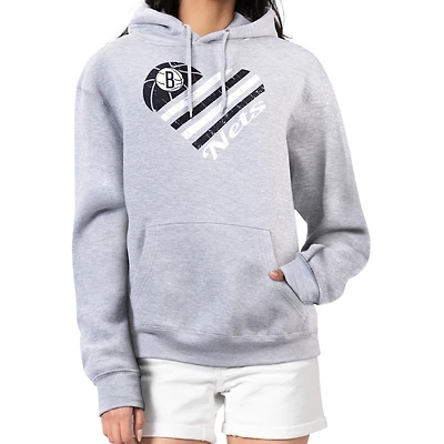 Women's G-III 4Her by Carl Banks  Heather Gray Brooklyn Nets Heart Pullover Hoodie