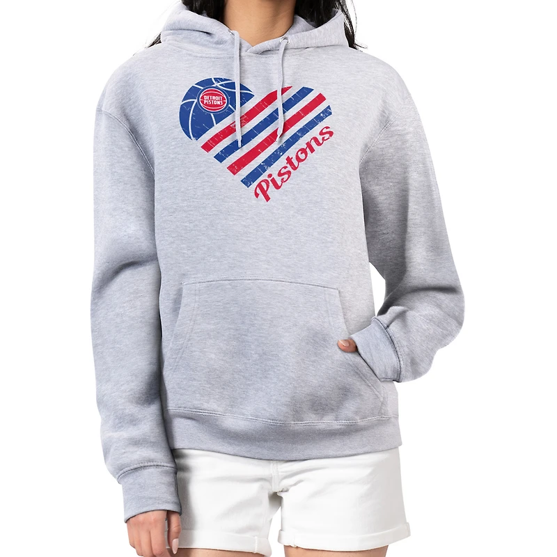 Women's G-III 4Her by Carl Banks  Heather Gray Detroit Pistons Heart Pullover Hoodie
