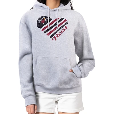 Women's G-III 4Her by Carl Banks  Heather Gray Miami Heat Heart Pullover Hoodie
