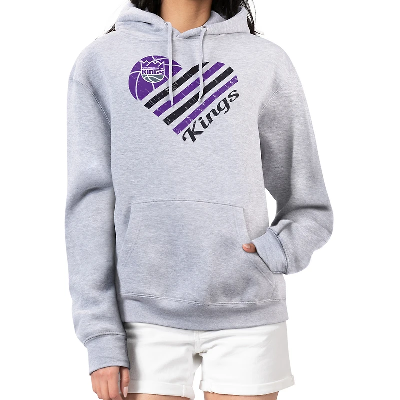 Women's G-III 4Her by Carl Banks  Heather Gray Sacramento Kings Heart Pullover Hoodie