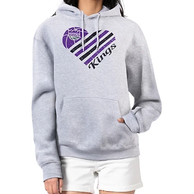 Women's G-III 4Her by Carl Banks  Heather Gray Sacramento Kings Heart Pullover Hoodie