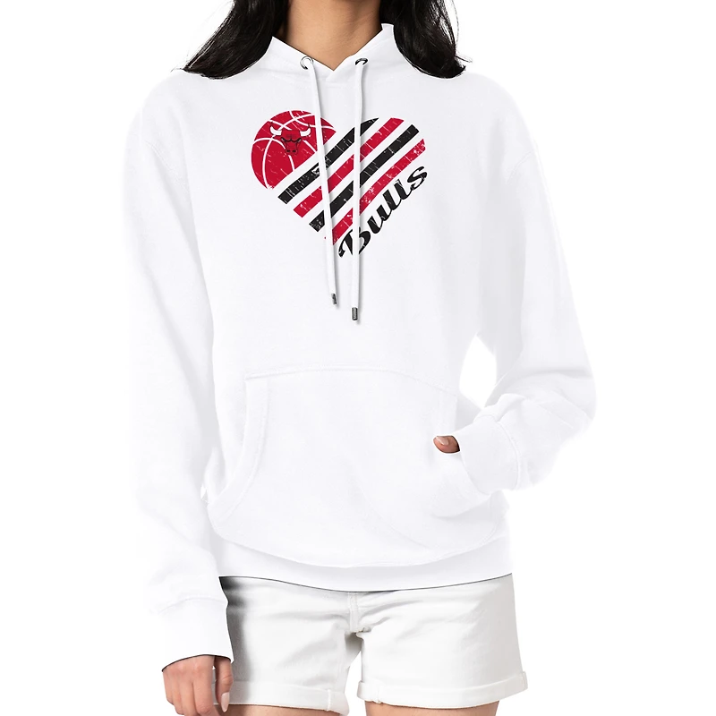 Women's G-III 4Her by Carl Banks White Chicago Bulls Heart Pullover Hoodie