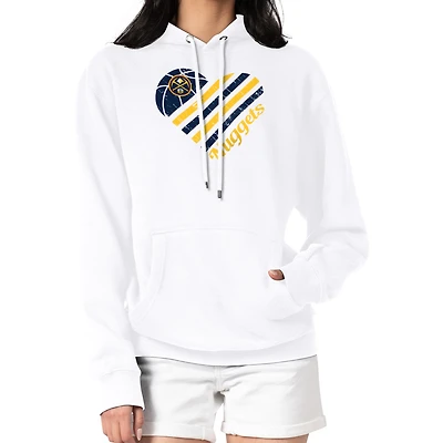 Women's G-III 4Her by Carl Banks  White Denver Nuggets Heart Pullover Hoodie