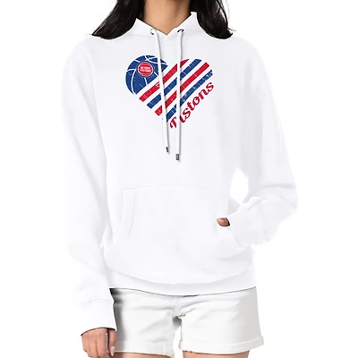 Women's G-III 4Her by Carl Banks  White Detroit Pistons Heart Pullover Hoodie