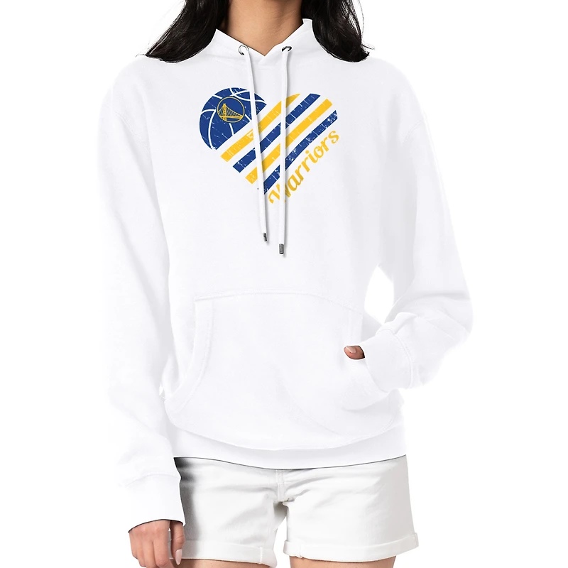 Women's G-III 4Her by Carl Banks  White Golden State Warriors Heart Pullover Hoodie