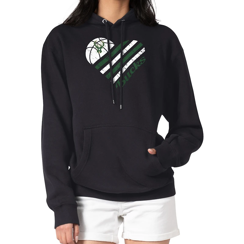 Women's G-III 4Her by Carl Banks  Black Milwaukee Bucks  Heart Pullover Hoodie