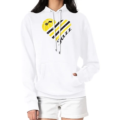Women's G-III 4Her by Carl Banks  White Utah Jazz Heart Pullover Hoodie